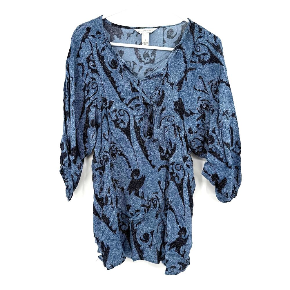 Christopher & Banks Size Small Mid Length Sleeve Blouse Top Shirt Blue